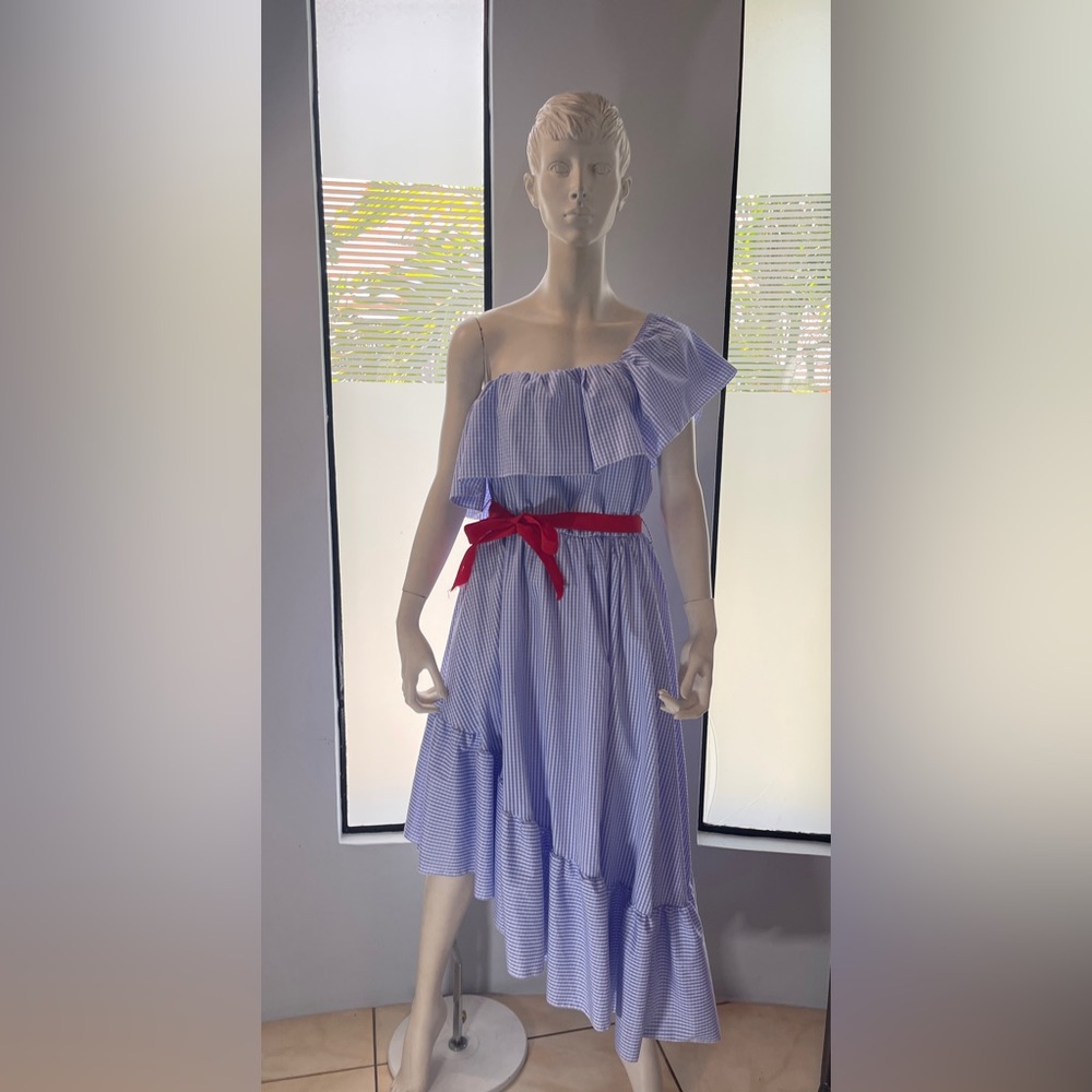 Blue and White cold shoulder Dress